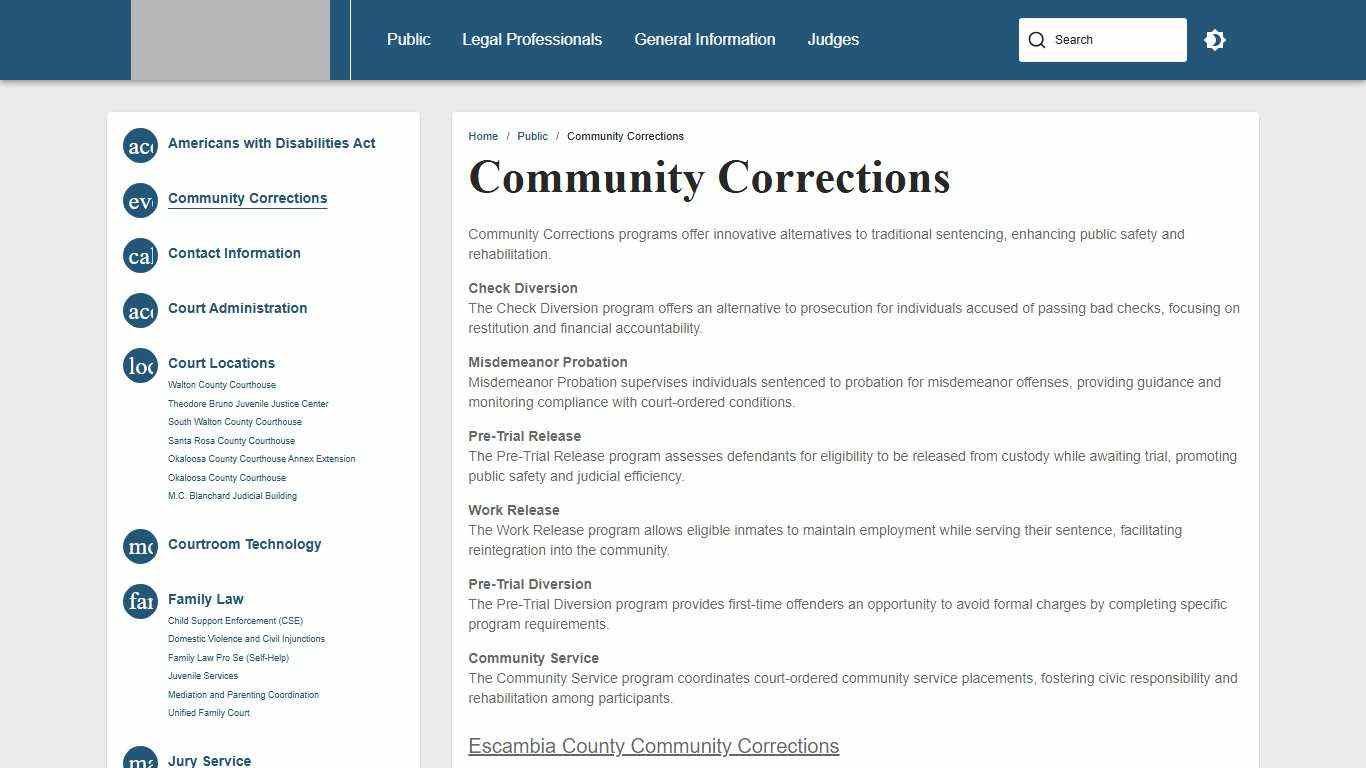 Community Corrections First Judicial Circuit of Florida